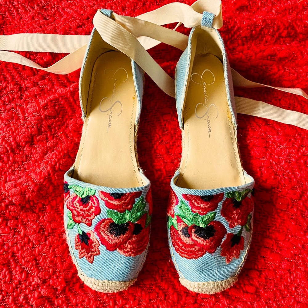 Jessica Simpson Bailarina Embroidered Denim Espadrilles